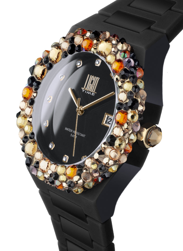 Orologio Light Time Mediterraneo L-509-NE-4 - orologio donna diametro 40mm, ghiera 200 cristalli Preciosa, quadrante nero, bracciale in policarbonato - Laterale