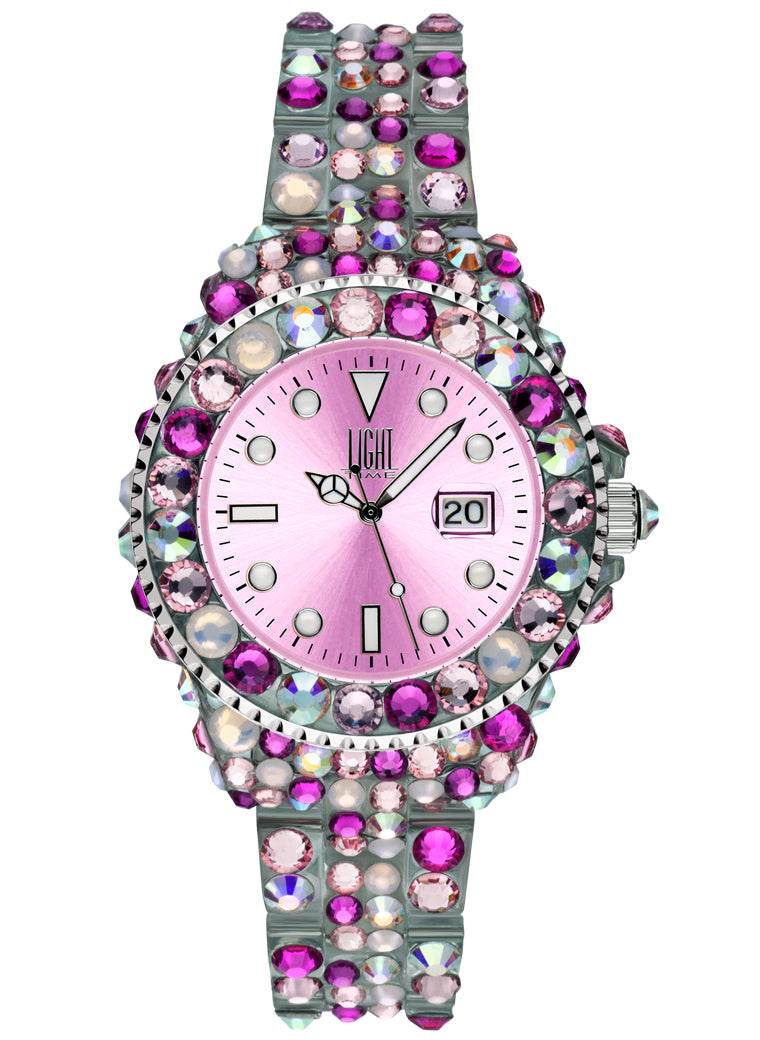 Orologio Light Time Mediterraneo L603F - orologio donna diametro 35mm, 300 cristalli Preciosa, cassa e bracciale in policarbonato - Frontale