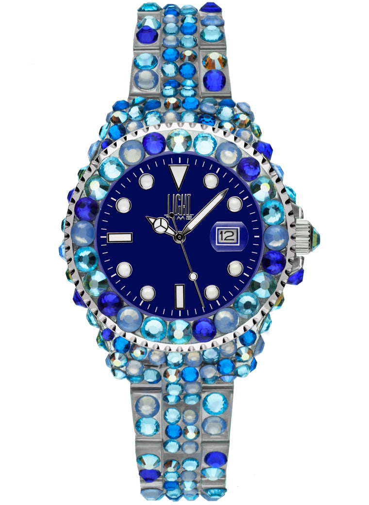 Orologio Light Time Mediterraneo L603I - orologio donna diametro 35mm, 300 cristalli Preciosa, cassa e bracciale in policarbonato - Frontale