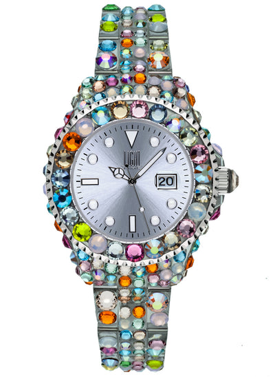 Orologio Light Time Mediterraneo L603N - orologio donna diametro 35mm, 300 cristalli Preciosa, cassa e bracciale in policarbonato - Frontale