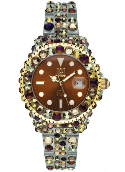 Orologio Light Time Mediterraneo L603Z - orologio donna diametro 35mm, 300 cristalli Preciosa, cassa e bracciale in policarbonato - Frontale