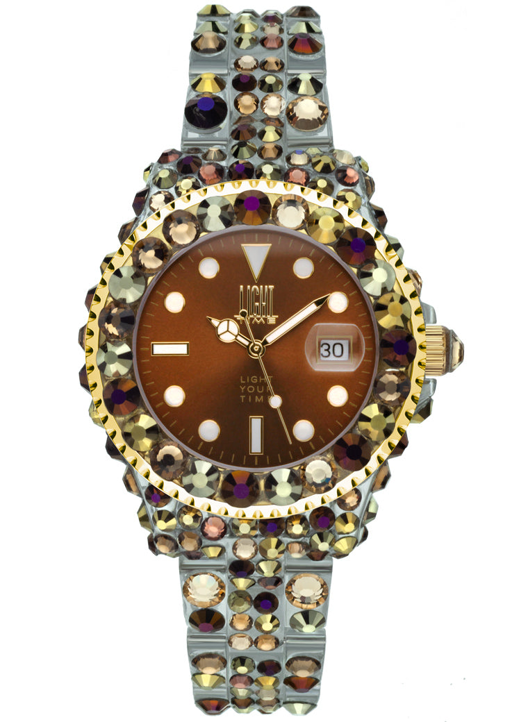 Orologio Light Time Mediterraneo L603Z - orologio donna diametro 35mm, 300 cristalli Preciosa, cassa e bracciale in policarbonato - Frontale