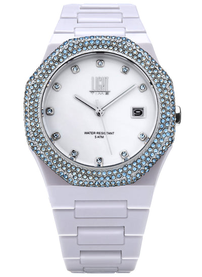 Orologio Light Time Mediterraneo Night L507A-AZ - orologio donna cassa policarbonato, ghiera acciaio con strass, quadrante bianco, diametro 40mm, bracciale policarbonato - Frontale