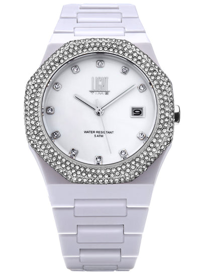 Orologio Light Time Mediterraneo Night L507A-BI - orologio donna cassa policarbonato, ghiera acciaio con strass, quadrante bianco, diametro 40mm, bracciale policarbonato - Frontale