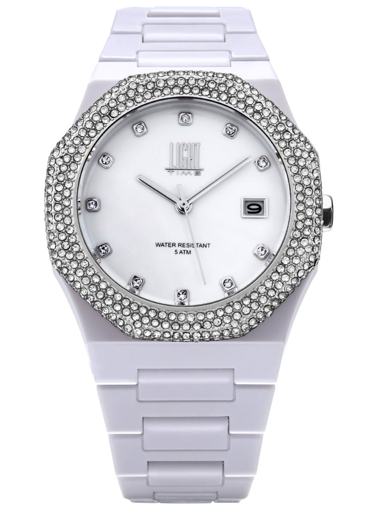 Orologio Light Time Mediterraneo Night L507A-BI - orologio donna cassa policarbonato, ghiera acciaio con strass, quadrante bianco, diametro 40mm, bracciale policarbonato - Frontale