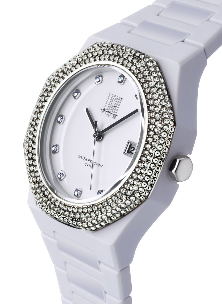 Orologio Light Time Mediterraneo Night L507A-BI - orologio donna cassa policarbonato, ghiera acciaio con strass, quadrante bianco, diametro 40mm, bracciale policarbonato - Laterale