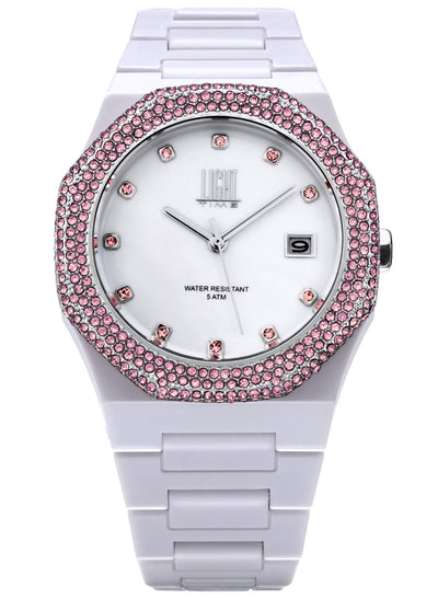 Orologio Light Time Mediterraneo Night L507A-RO - orologio donna cassa policarbonato, ghiera acciaio con strass, quadrante bianco, diametro 40mm, bracciale policarbonato - Frontale