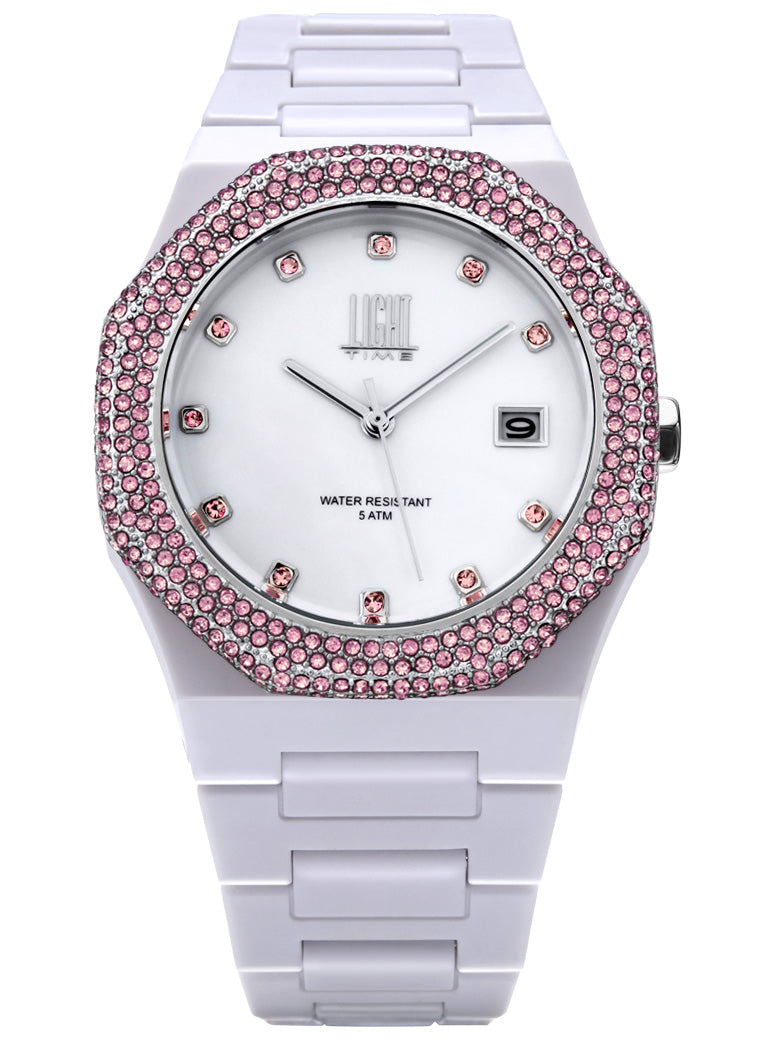 Orologio Light Time Mediterraneo Night L507A-RO - orologio donna cassa policarbonato, ghiera acciaio con strass, quadrante bianco, diametro 40mm, bracciale policarbonato - Frontale