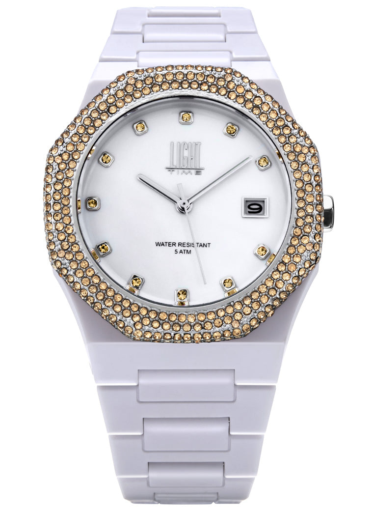 Orologio Light Time Mediterraneo Night L507A-TO - orologio donna cassa policarbonato, ghiera acciaio con strass, quadrante bianco, diametro 40mm, bracciale policarbonato - Frontale