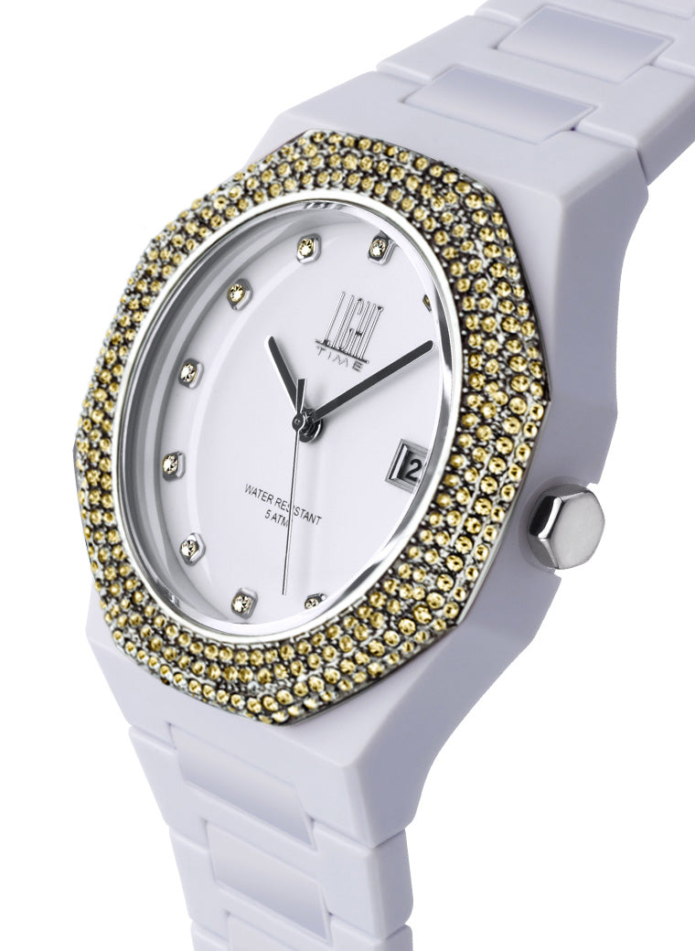 Orologio Light Time Mediterraneo Night L507A-TO - orologio donna cassa policarbonato, ghiera acciaio con strass, quadrante bianco, diametro 40mm, bracciale policarbonato - Laterale