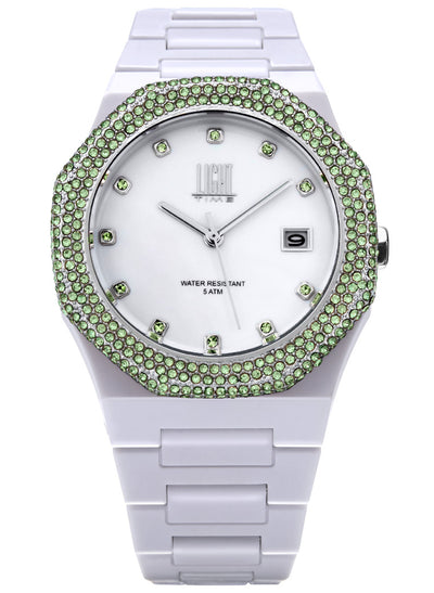 Orologio Light Time Mediterraneo Night L507A-VE - orologio donna cassa policarbonato, ghiera acciaio con strass, quadrante bianco, diametro 40mm, bracciale policarbonato - Frontale