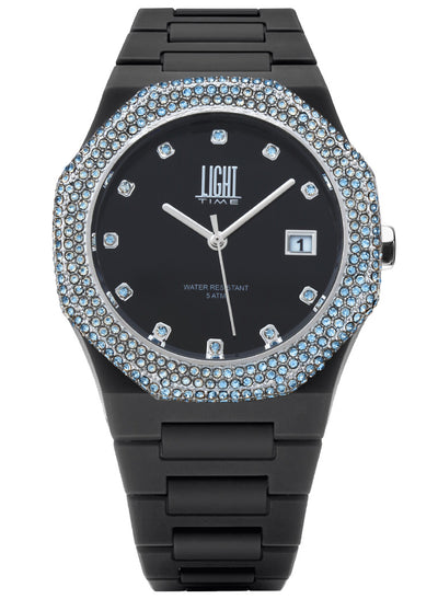 Orologio Light Time Mediterraneo Night L507B-AZ - orologio donna cassa policarbonato, ghiera acciaio con strass, quadrante nero, diametro 40mm, bracciale policarbonato - Frontale