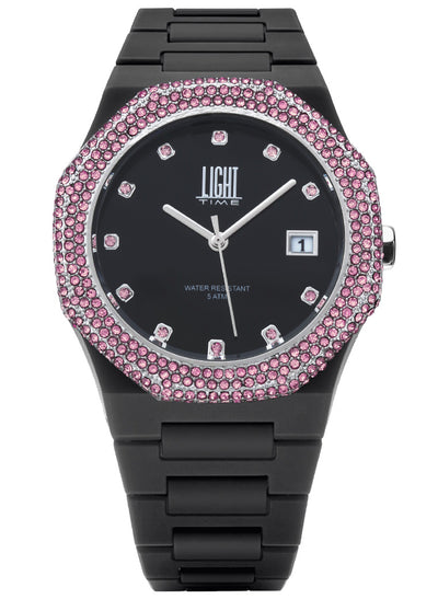 Orologio Light Time Mediterraneo Night L507B-RO - orologio donna cassa policarbonato, ghiera acciaio con strass, quadrante nero, diametro 40mm, bracciale policarbonato - Frontale