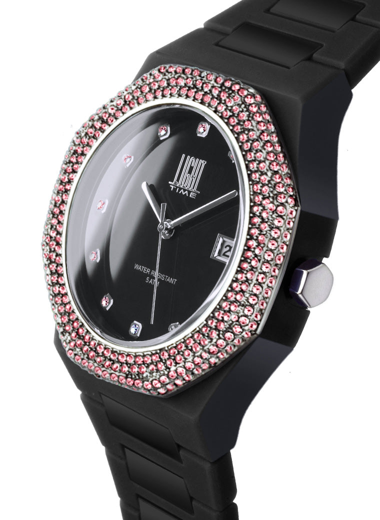 Orologio Light Time Mediterraneo Night L507B-RO - orologio donna cassa policarbonato, ghiera acciaio con strass, quadrante nero, diametro 40mm, bracciale policarbonato - Laterale