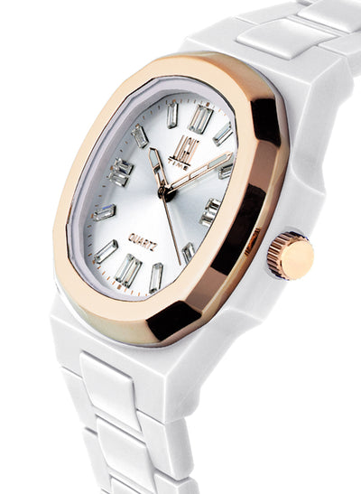 Orologio Light Time New Velvet Cristal L515R-BI-BI - Quarzo Miyota, cassa policarbonato bianco, ghiera acciaio rosè, quadrante silver con cristalli, 38x42mm - Laterale