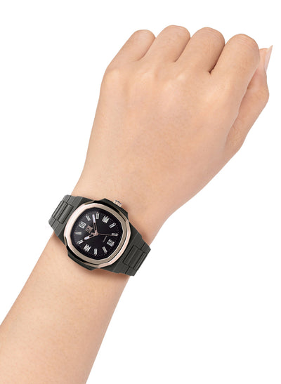 Orologio Light Time New Velvet Cristal L515R-NE-NE - Quarzo Miyota, cassa policarbonato nero, ghiera acciaio rosè, quadrante nero con cristalli, 38x42mm - Dettaglio