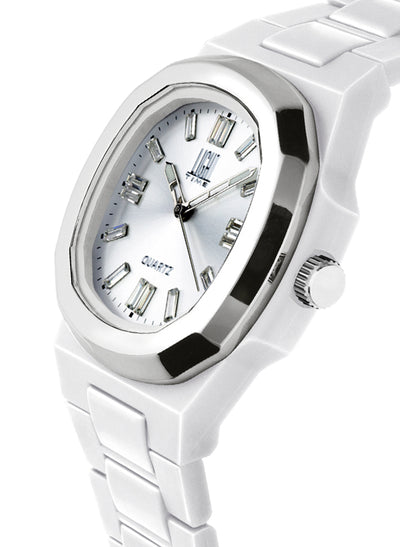 Orologio Light Time New Velvet Cristal L515S-BI-BI - Quarzo Miyota, cassa policarbonato bianco, ghiera acciaio, quadrante silver con cristalli, 38x42mm - Laterale