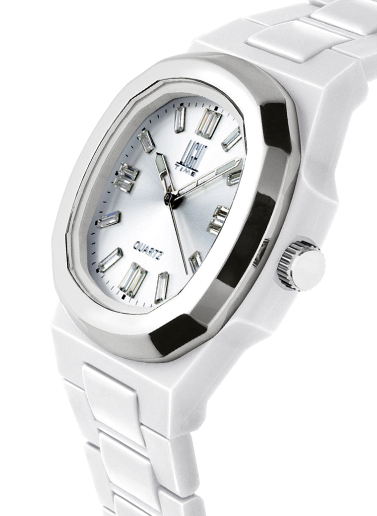 Orologio Light Time New Velvet Cristal L515S-BI-BI - Quarzo Miyota, cassa policarbonato bianco, ghiera acciaio, quadrante silver con cristalli, 38x42mm - Laterale