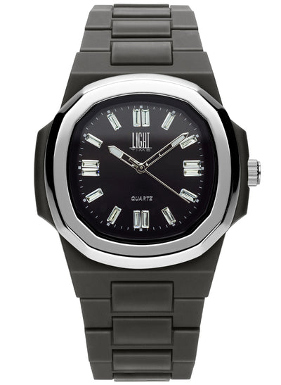Orologio Light Time New Velvet Cristal L515S-NE-NE - Quarzo Miyota, cassa policarbonato nero, ghiera acciaio, quadrante nero con cristalli, 38x42mm - Frontale