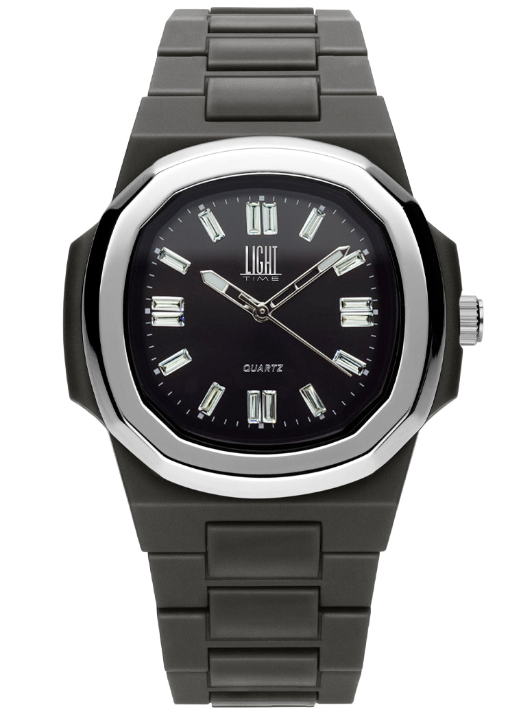 Orologio Light Time New Velvet Cristal L515S-NE-NE - Quarzo Miyota, cassa policarbonato nero, ghiera acciaio, quadrante nero con cristalli, 38x42mm - Frontale