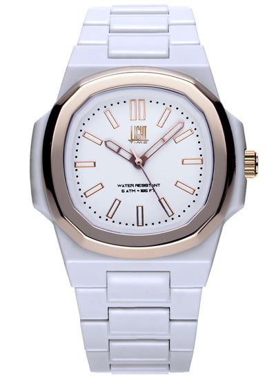 Orologio Light Time New Velvet L514R-BI-BI - Quarzo Miyota, cassa policarbonato bianco, ghiera acciaio rosè, quadrante bianco, 38x42mm - Frontale