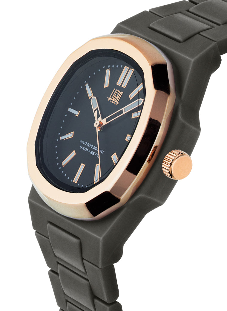 Orologio Light Time New Velvet L514R-NE-NE - Quarzo Miyota, cassa policarbonato nero, ghiera acciaio rosè, quadrante nero, 38x42mm - Laterale