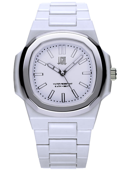 Orologio Light Time New Velvet L514S-BI-BI - Quarzo Miyota, cassa policarbonato bianco, ghiera acciaio, quadrante bianco, 38x42mm - Frontale