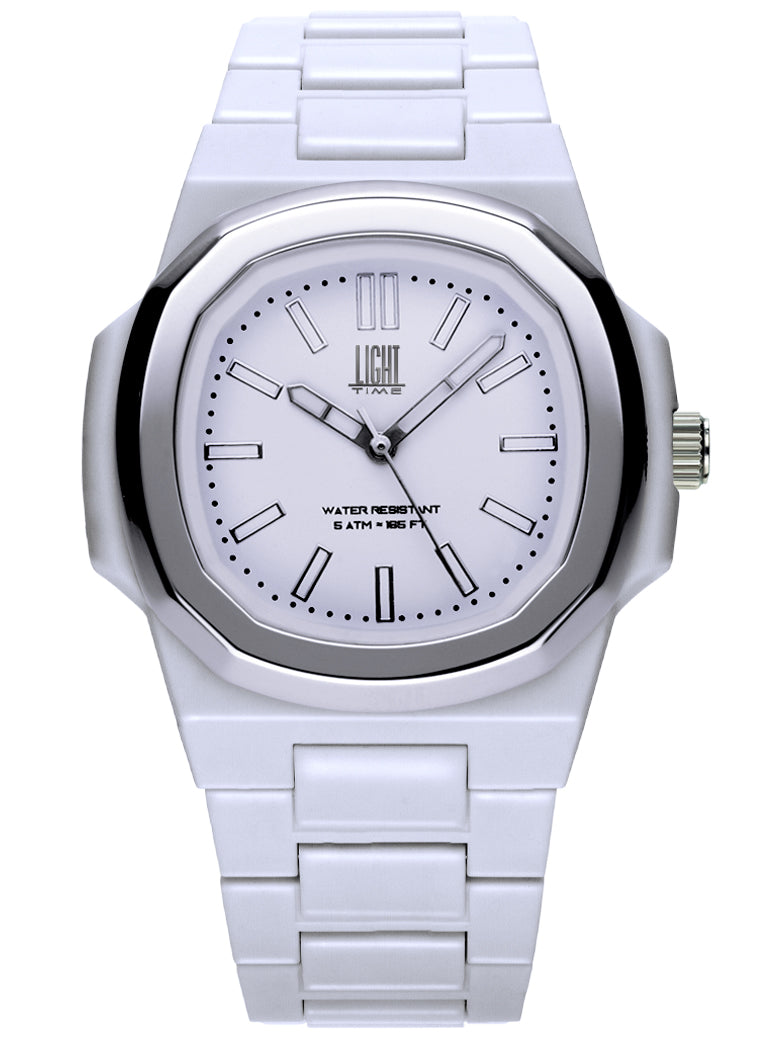 Orologio Light Time New Velvet L514S-BI-BI - Quarzo Miyota, cassa policarbonato bianco, ghiera acciaio, quadrante bianco, 38x42mm - Frontale