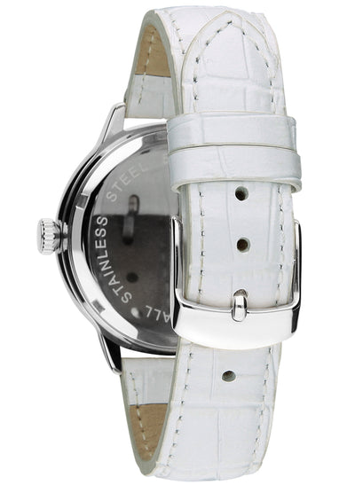 Orologio Light Time Saint Tropez L188A-MBI - Donna, quarzo, cassa acciaio con strass, cinturino pelle bianco, quadrante silver madreperla e strass, 38mm - Dettaglio