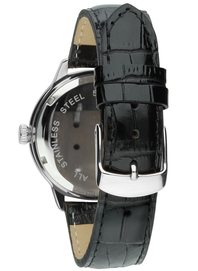 Orologio Light Time Saint Tropez L188B-MNE - Donna, quarzo, cassa acciaio con strass, cinturino pelle nero, quadrante nero madreperla e strass, 38mm - Dettaglio