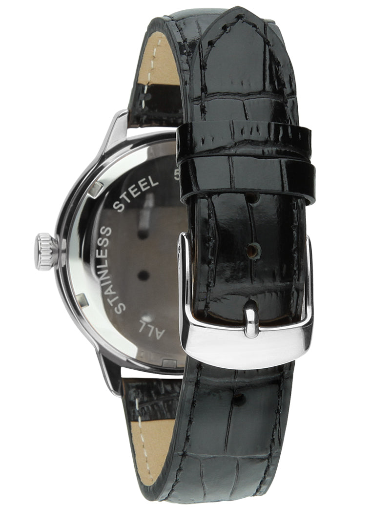 Orologio Light Time Saint Tropez L188B-MNE - Donna, quarzo, cassa acciaio con strass, cinturino pelle nero, quadrante nero madreperla e strass, 38mm - Dettaglio