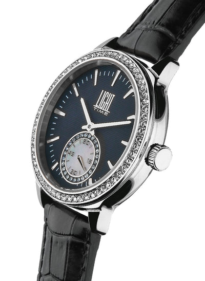 Orologio Light Time Saint Tropez L188B-MNE - Donna, quarzo, cassa acciaio con strass, cinturino pelle nero, quadrante nero madreperla e strass, 38mm - Laterale
