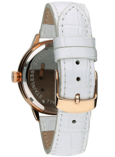 Orologio Light Time Saint Tropez L188C-RBI - Donna, quarzo, cassa acciaio rosè con strass, cinturino pelle bianco, quadrante silver madreperla e strass, 38mm - Dettaglio