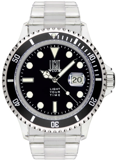 Orologio Light Time The First L217B - Quarzo Miyota, cassa e bracciale policarbonato, ghiera nera, datario, 44mm, 5ATM - Frontale