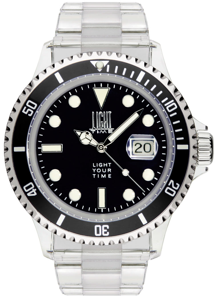 Orologio Light Time The First L217B - Quarzo Miyota, cassa e bracciale policarbonato, ghiera nera, datario, 44mm, 5ATM - Frontale