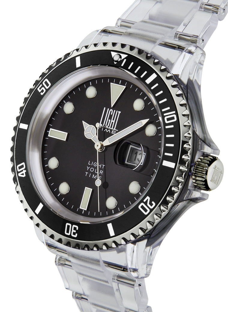 Orologio Light Time The First L217B - Quarzo Miyota, cassa e bracciale policarbonato, ghiera nera, datario, 44mm, 5ATM - Laterale