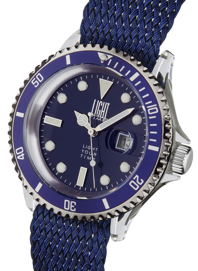 Orologio Light Time The First L217CN - Quarzo Miyota, cassa policarbonato, cinturino perlon, ghiera blu, datario, 44mm, 5ATM - Laterale