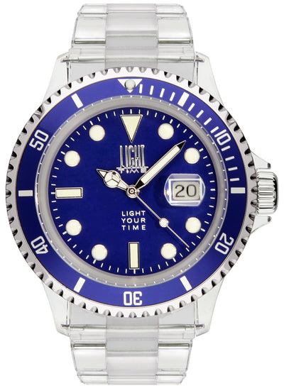 Orologio Light Time The First L217C - Quarzo Miyota, cassa e bracciale policarbonato, ghiera blu, datario, 44mm, 5ATM - Frontale