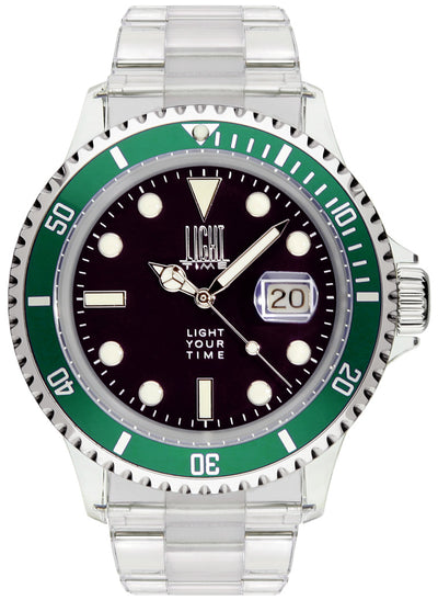 Orologio Light Time The First L217D - Quarzo Miyota, cassa e bracciale policarbonato, ghiera verde, datario, 44mm, 5ATM - Frontale