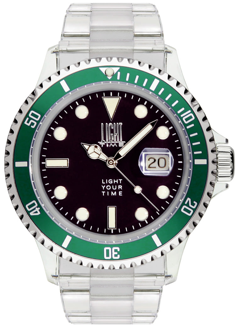 Orologio Light Time The First L217D - Quarzo Miyota, cassa e bracciale policarbonato, ghiera verde, datario, 44mm, 5ATM - Frontale