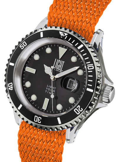 Orologio Light Time The First L217FN - Quarzo Miyota, cassa policarbonato, cinturino perlon, ghiera nera, datario, 44mm, 5ATM - Laterale