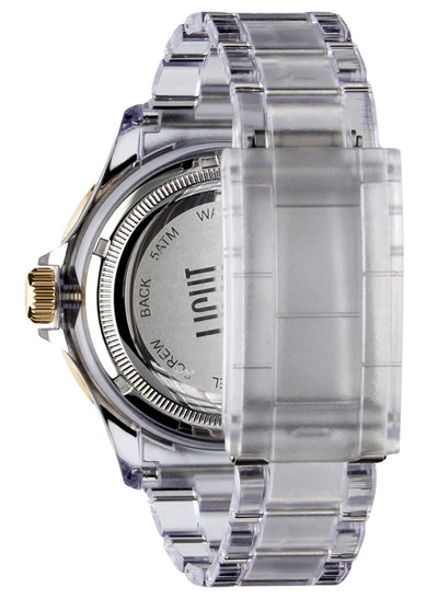 Orologio Light Time The First L217GC - Quarzo Miyota, cassa e bracciale policarbonato, ghiera oro/blu, datario, 44mm, 5ATM - Dettaglio