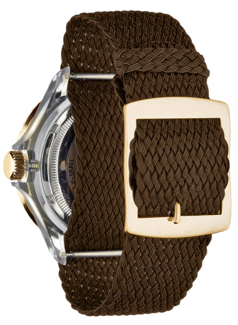 Orologio Light Time The First L217GEN - Quarzo Miyota, cassa policarbonato, cinturino perlon, ghiera oro/marrone, datario, 44mm, 5ATM - Dettaglio