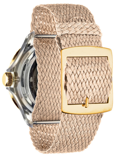 Orologio Light Time The First L217GFN - Quarzo Miyota, cassa policarbonato, cinturino perlon, ghiera oro/marrone, datario, 44mm, 5ATM - Dettaglio