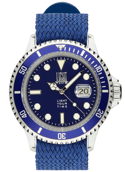 Orologio Light Time The First L217GN - Quarzo Miyota, cassa policarbonato, cinturino perlon, ghiera nera, datario, 44mm, 5ATM - Frontale