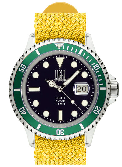 Orologio Light Time The First L217HN - Quarzo Miyota, cassa policarbonato, cinturino perlon, ghiera nera, datario, 44mm, 5ATM - Frontale