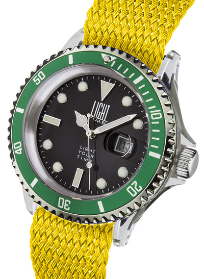 Orologio Light Time The First L217HN - Quarzo Miyota, cassa policarbonato, cinturino perlon, ghiera nera, datario, 44mm, 5ATM - Laterale
