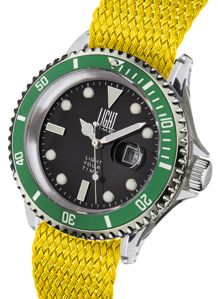 Orologio Light Time The First L217HN - Quarzo Miyota, cassa policarbonato, cinturino perlon, ghiera nera, datario, 44mm, 5ATM - Laterale