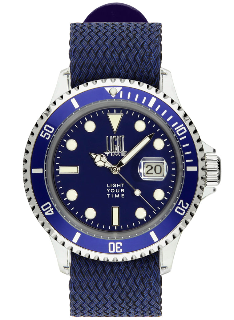 Orologio Light Time The First L218CN - Quarzo Miyota, cassa policarbonato, cinturino perlon, ghiera blu, datario, 38mm, 5ATM - Frontale