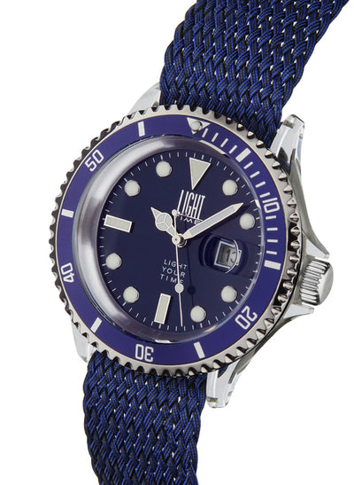 Orologio Light Time The First L218CN - Quarzo Miyota, cassa policarbonato, cinturino perlon, ghiera blu, datario, 38mm, 5ATM - Laterale